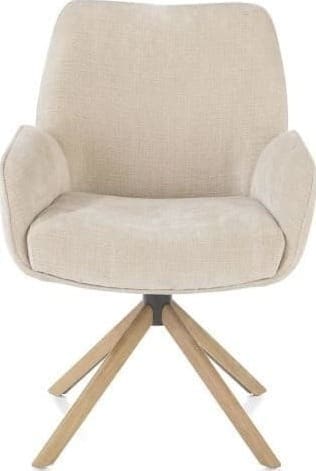 Henders & Hazel Riley armstoel 4-poots naturel eiken - draaibaar + pocket - stof Cadiz - creme Beige|Wit Armstoel