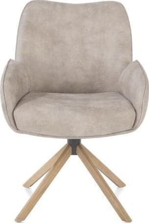 Henders & Hazel Riley armstoel 4-poots naturel eiken - draaibaar + pocket - stof Taurus - kiezel Grijs|Wit Armstoel