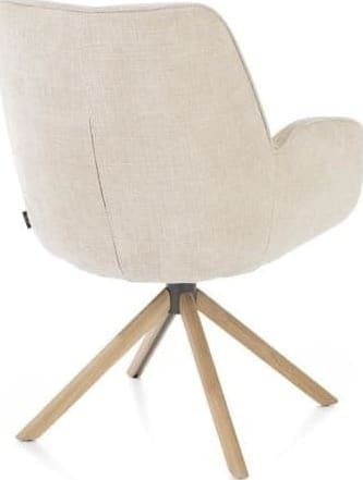 Henders & Hazel Riley armstoel 4-poots naturel eiken met relaxsysteem - draaibaar + pocket - stof Cadiz - creme Beige|Wit Armstoel