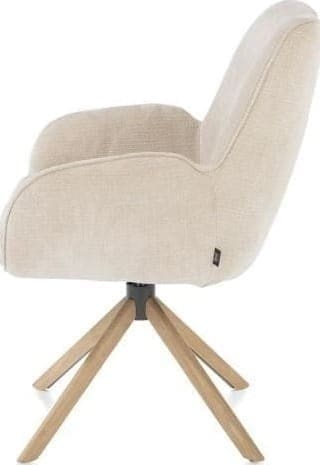 Henders & Hazel Riley armstoel 4-poots naturel eiken met relaxsysteem - draaibaar + pocket - stof Cadiz - creme Beige|Wit Armstoel