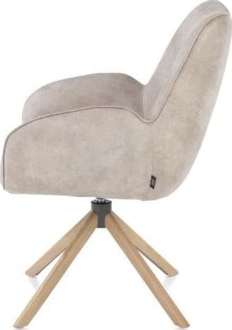Henders & Hazel Riley armstoel 4-poots naturel eiken met relaxsysteem - draaibaar + pocket - stof Taurus - kiezel Grijs|Wit Armstoel