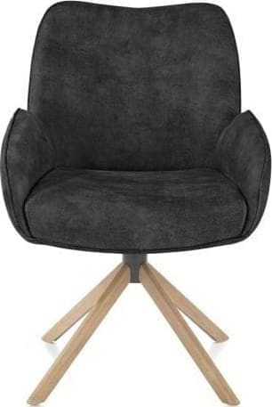 Henders & Hazel Riley armstoel 4-poots naturel eiken met relaxsysteem - draaibaar + pocket - stof Taurus - off black Antraciet|Zwart Armstoel