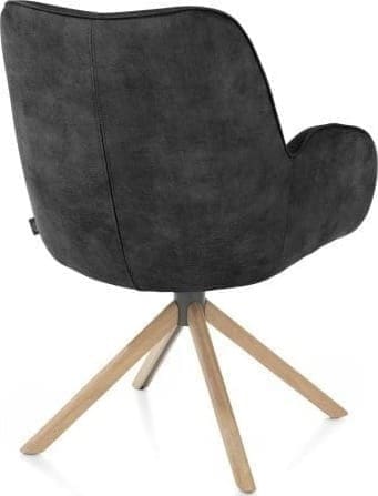 Henders & Hazel Riley armstoel 4-poots naturel eiken met relaxsysteem - draaibaar + pocket - stof Taurus - off black Antraciet|Zwart Armstoel