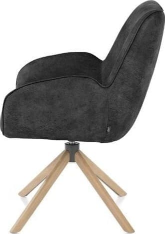 Henders & Hazel Riley armstoel 4-poots naturel eiken met relaxsysteem - draaibaar + pocket - stof Taurus - off black Antraciet|Zwart Armstoel