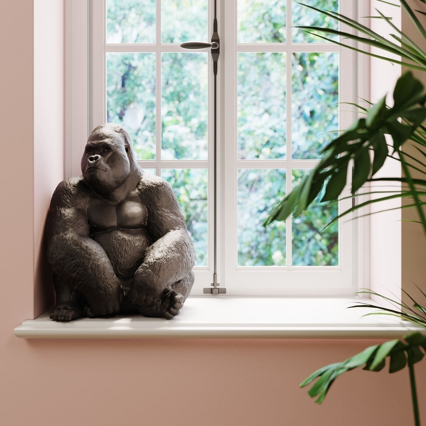 Beeld Monkey Gorilla Side XL Black 76cm Kare Design Beeld 39378