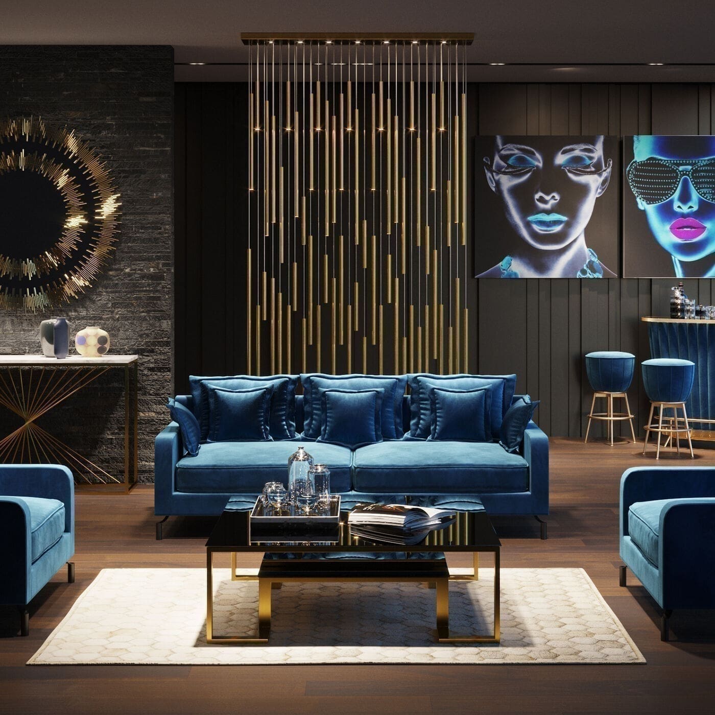 Hanglamp Living Vegas Deluxe Brass LED Kare Design Hanglamp 38881