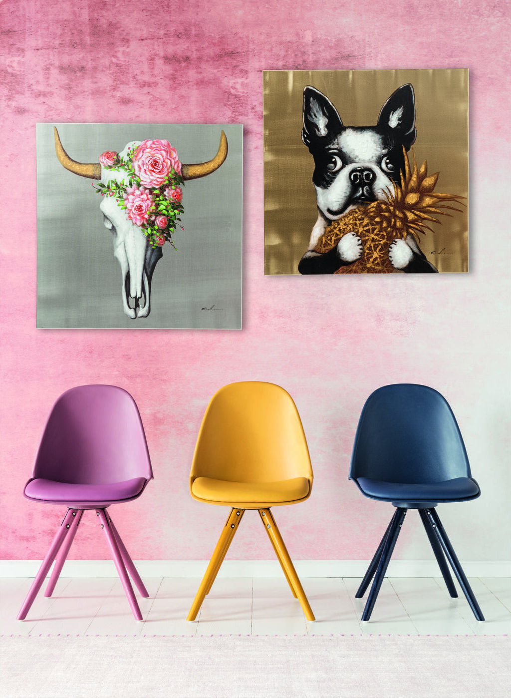 Schilderij Canvas Dog With Pineapple 80x80cm Kare Design Schilderij 60442