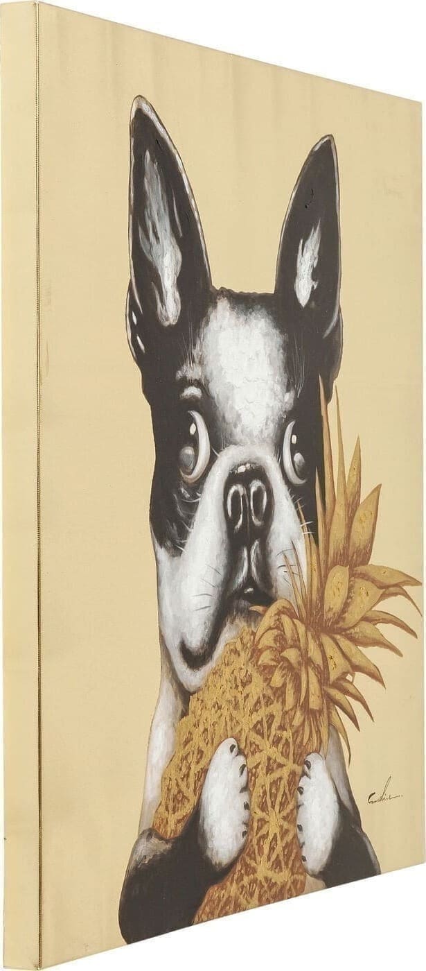 Schilderij Canvas Dog With Pineapple 80x80cm Kare Design Schilderij 60442