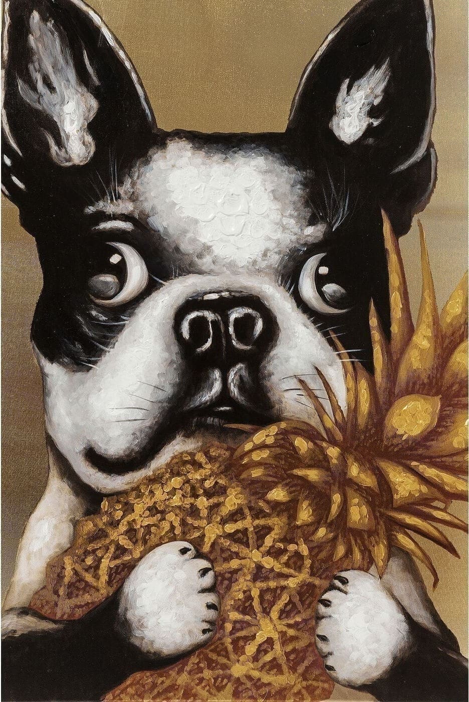 Schilderij Canvas Dog With Pineapple 80x80cm Kare Design Schilderij 60442