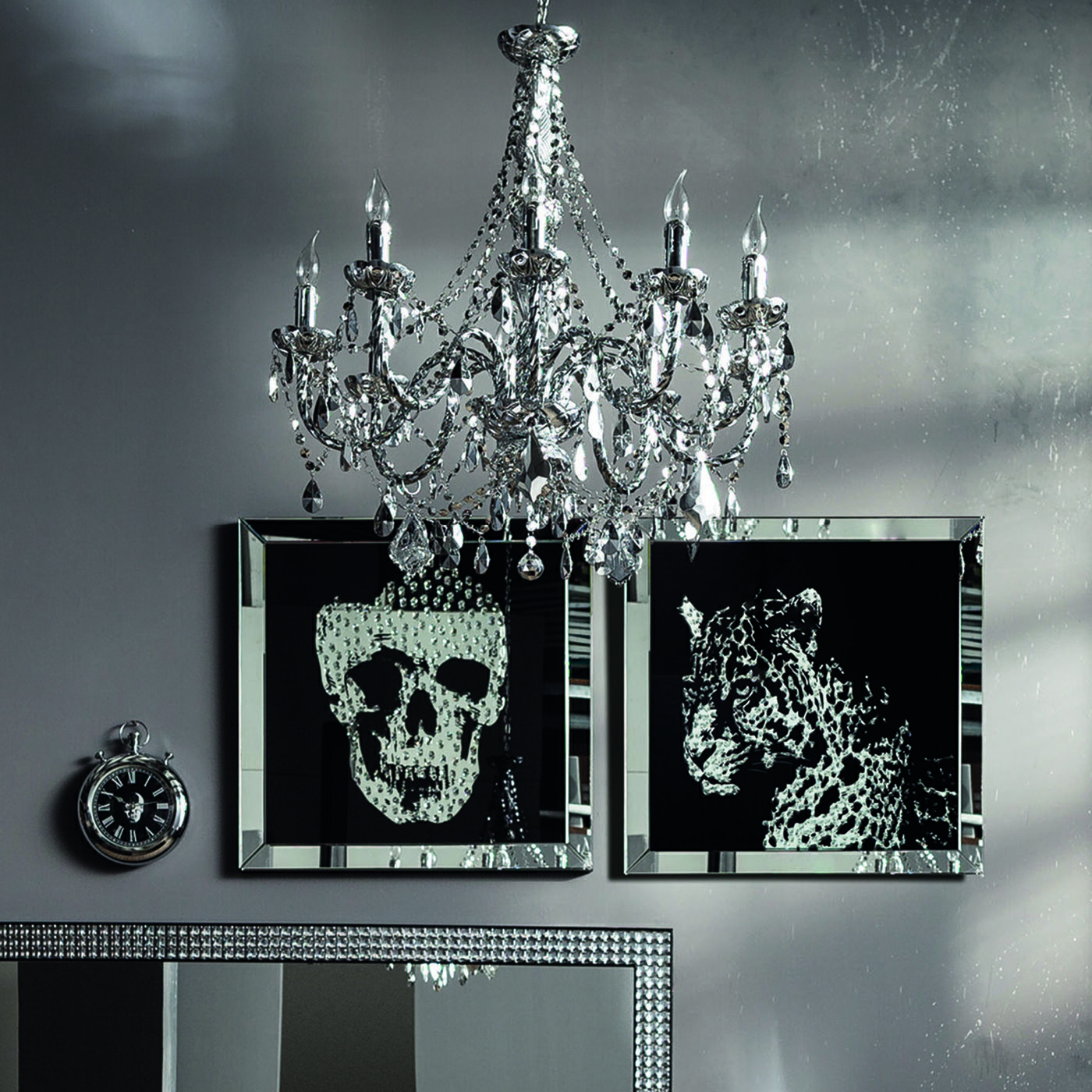 Schilderij + Frame Spiegel Skull 100x100cm Kare Design Schilderij 36793
