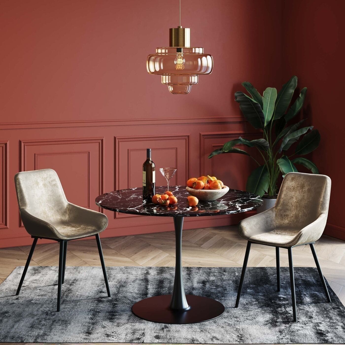 Tafel Veneto Marble Black Ø110cm Kare Design Eettafel 86018