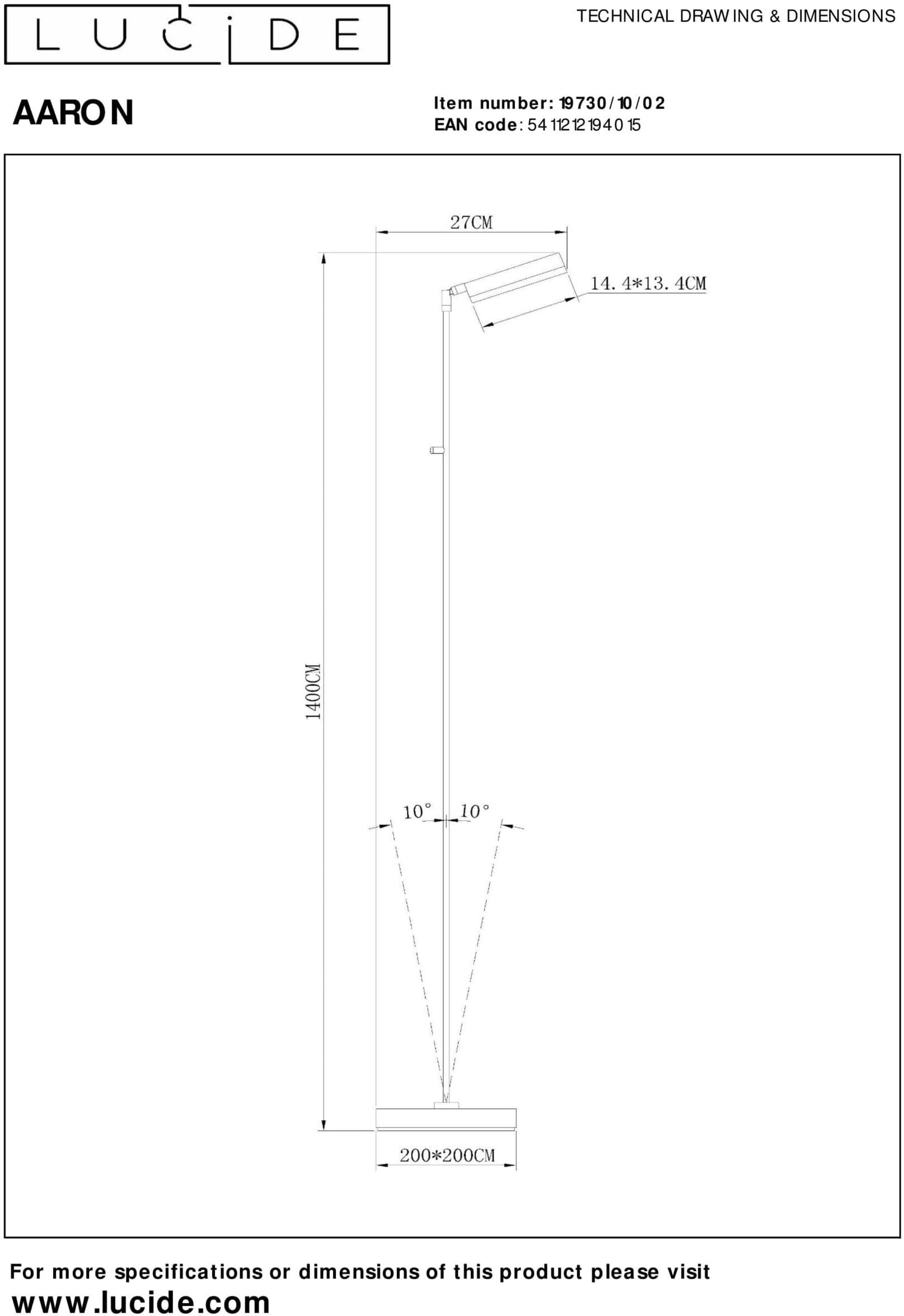 Aaron Leeslamp Led Dimb. 1x12w 2700k/4000k - Mat Goud / Messing Lucide Vloerlmp 19730/10/02