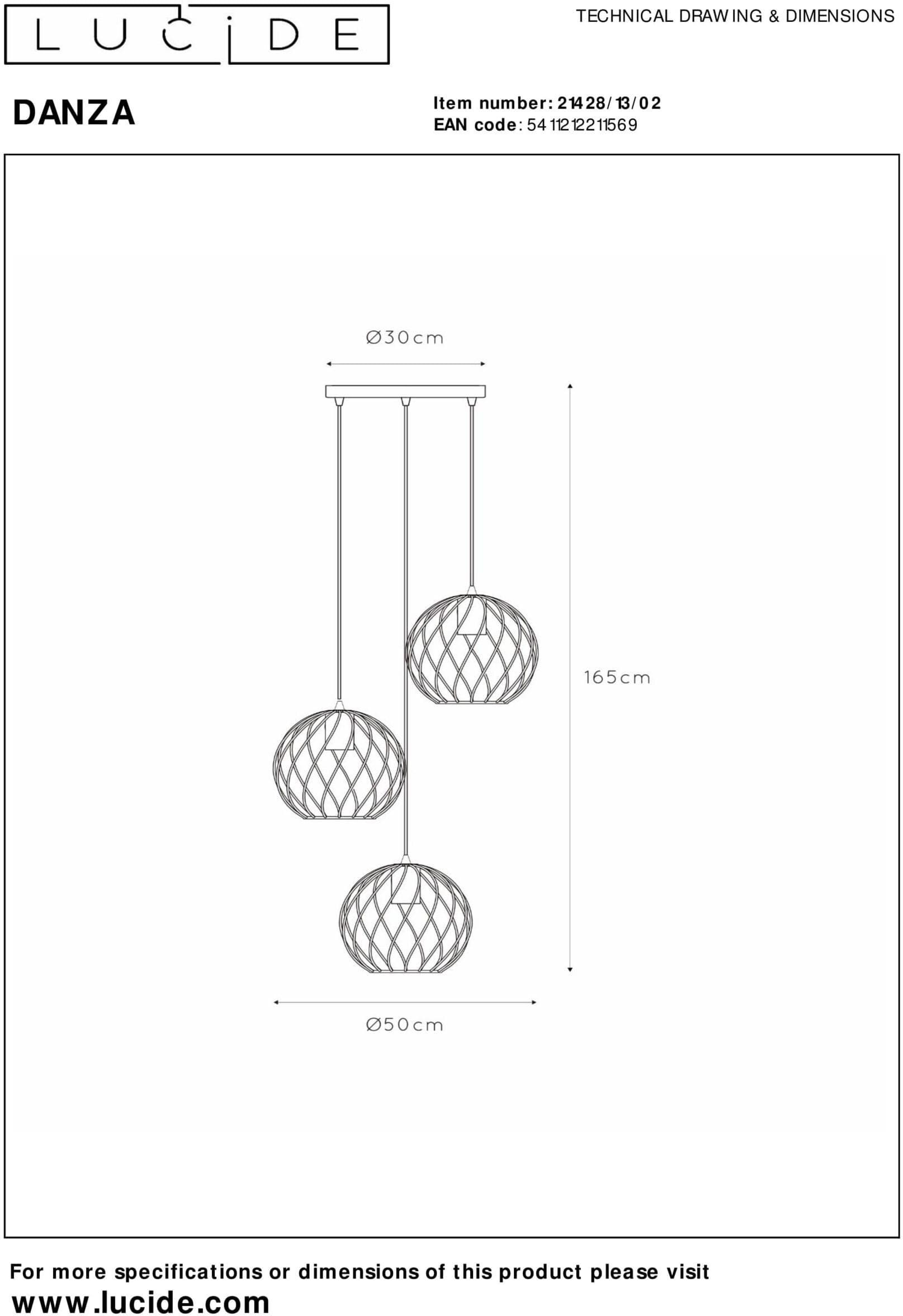 Danza Hanglamp Ø50 cm 3xe27 - Mat Goud / Messing Lucide Hanglamp 21428/13/02