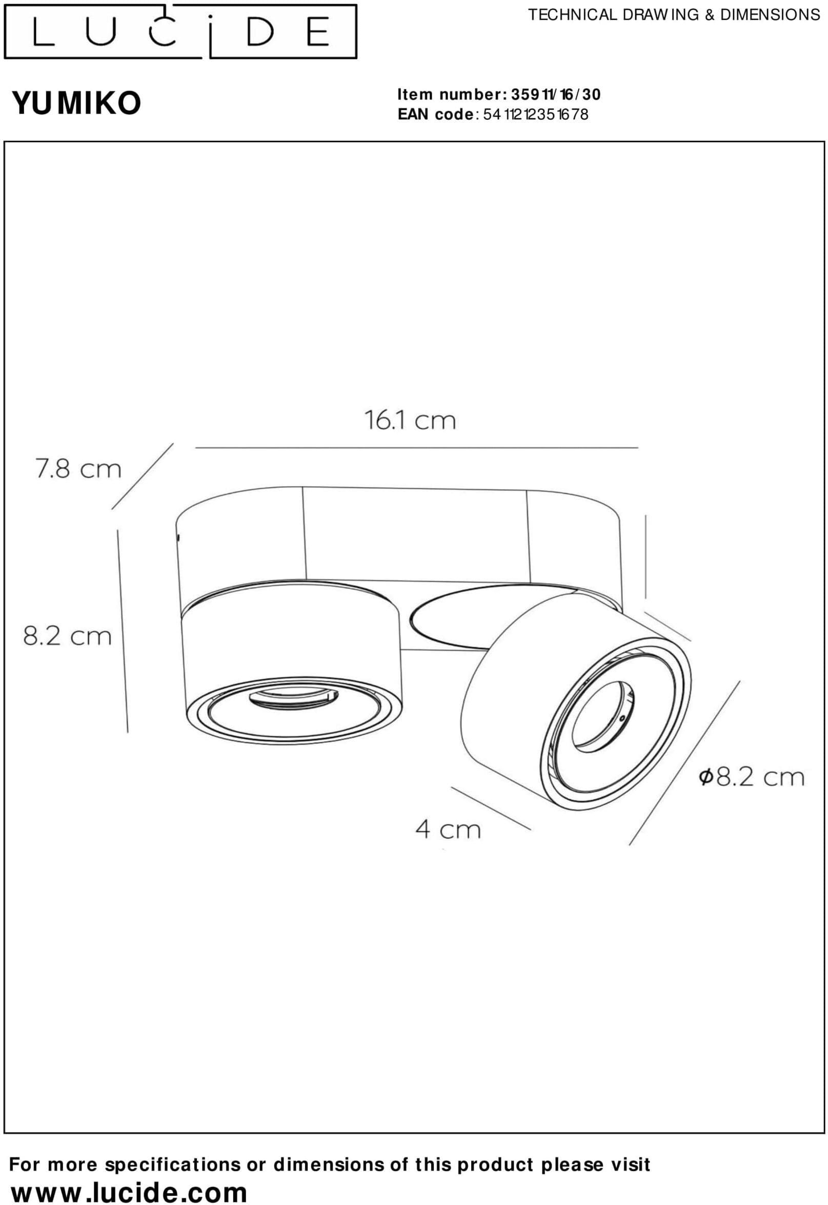 Yumiko Plafondspot Led Dimb. 2x10w 2700k - Zwart Lucide Plafondlamp 35911/16/30