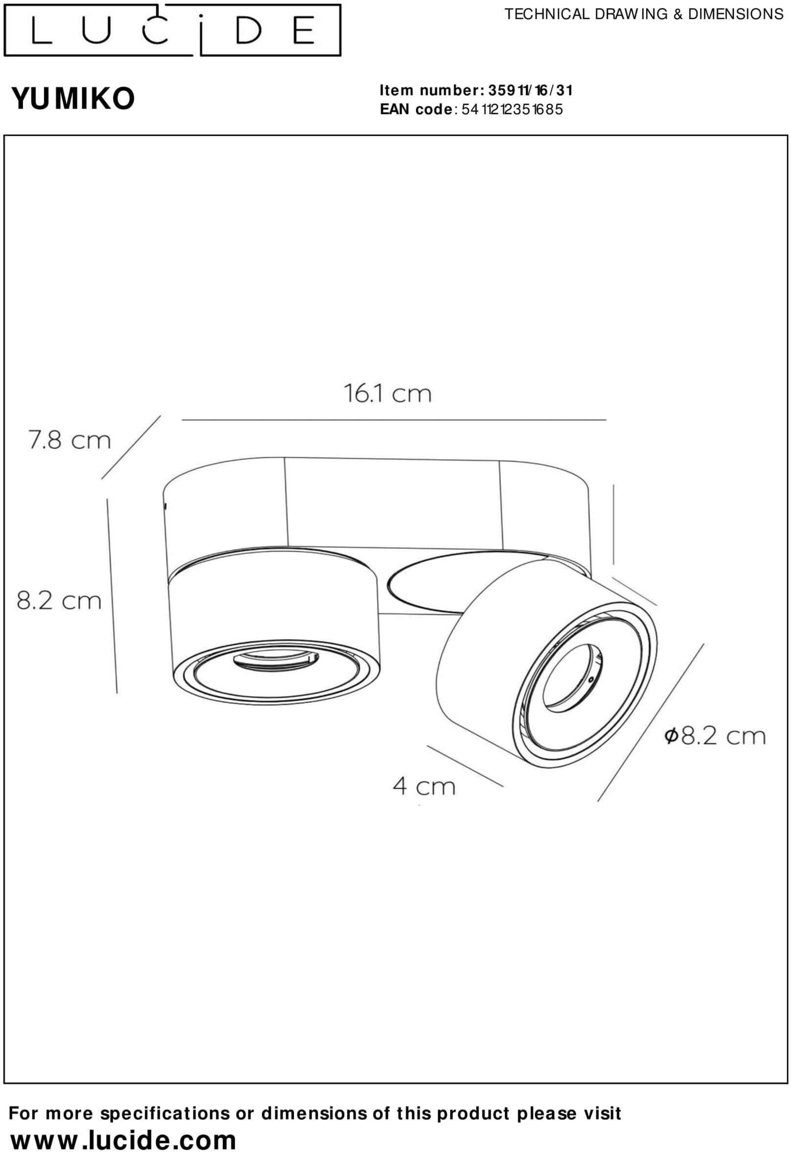 Yumiko Plafondspot Ø7,8 cm Led Dimb. 2x10w 2700k - Wit Lucide Plafondlamp 35911/16/31