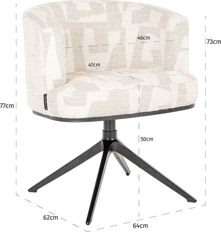 Richmond Interiors Draaifauteuil Cheyenne beige graffic Beige Eetkamerstoel