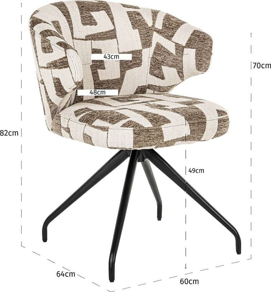 Richmond Interiors Draaifauteuil Milly moss graffic Eetkamerstoel