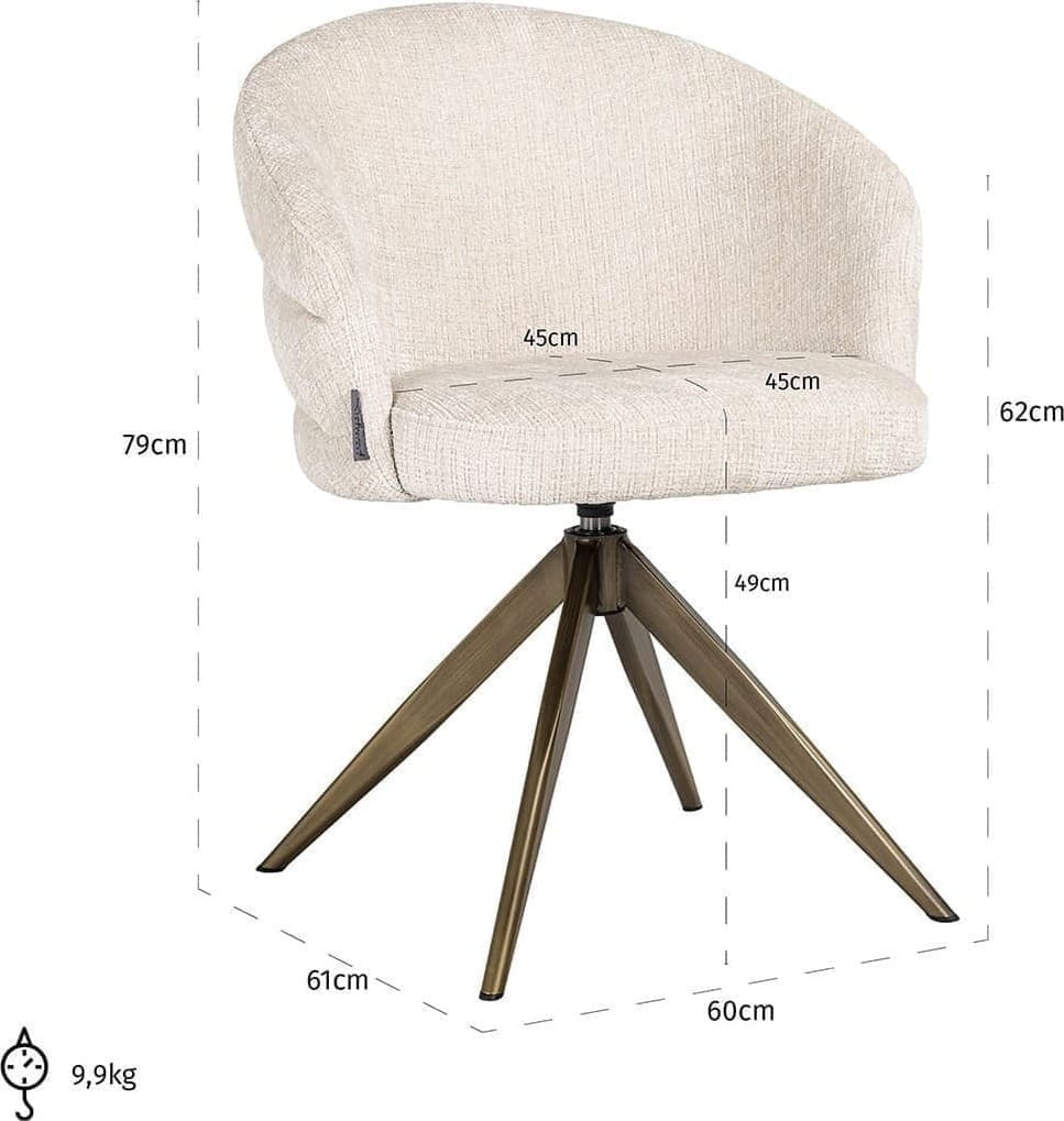 Richmond Interiors Draaifauteuil Zendaya beige chenille Beige Eetkamerstoel