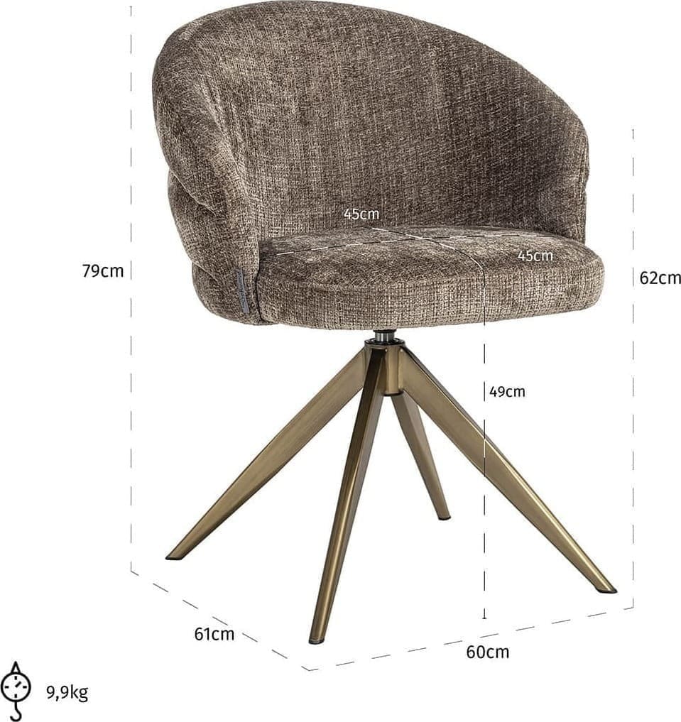 Richmond Interiors Draaifauteuil Zendaya stone chenille Taupe Eetkamerstoel