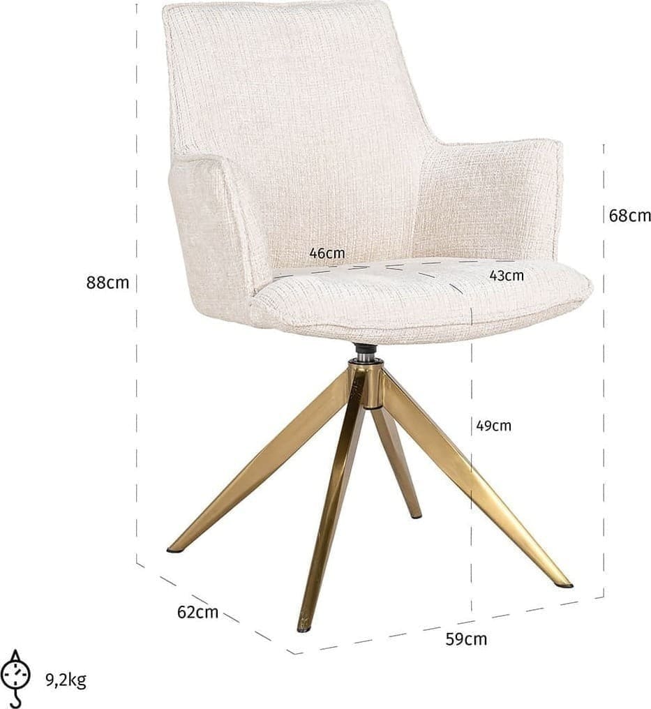 Richmond Interiors Draaistoel met arm Dakota beige chenille Beige Eetkamerstoel