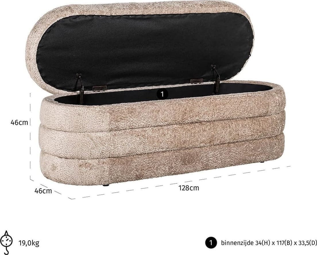 Richmond Interiors Poef Camille Sheep Nature Taupe Bank