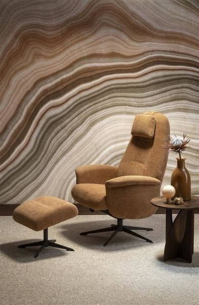 Xooon Tonale relax-fauteuil incl. poef - graphiet frame - stof Vada kiezel of koper - koper Koper Fauteuil