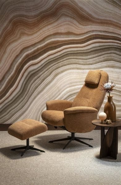 Xooon Tonale relax-fauteuil incl. poef - graphiet frame - stof Vada kiezel of koper - koper Koper Fauteuil
