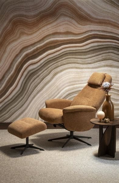Xooon Tonale relax-fauteuil incl. poef - graphiet frame - stof Vada kiezel of koper - koper Koper Fauteuil