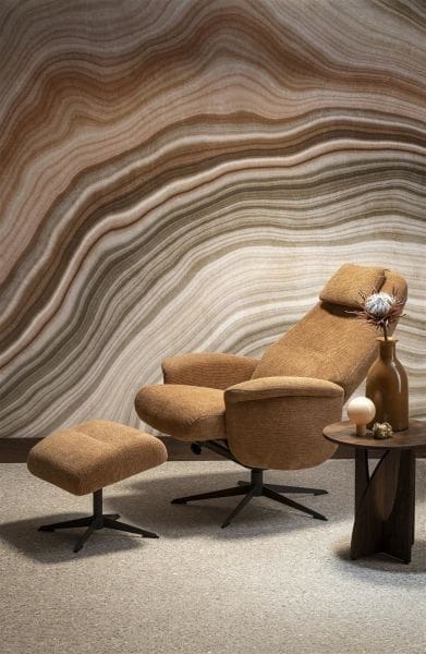 Xooon Tonale relax-fauteuil incl. poef - graphiet frame - stof Vada kiezel of koper - koper Koper Fauteuil