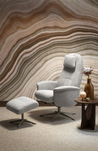 Xooon Tonale relax-fauteuil incl. poef - silk grey frame - stof Vada kiezel Grijs|Wit Fauteuil