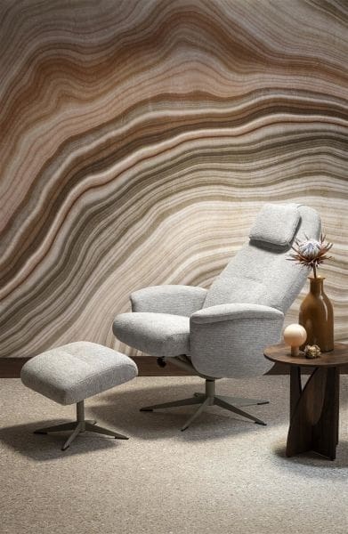Xooon Tonale relax-fauteuil incl. poef - silk grey frame - stof Vada kiezel Grijs|Wit Fauteuil
