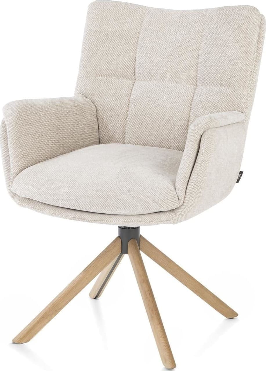 Henders & Hazel Juna armstoel - eiken frame met relaxsysteem - draaibaar - stof Livigno - creme Beige|Wit Armstoel
