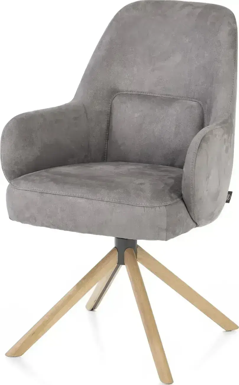 Henders & Hazel Melle armstoel eiken frame met relaxsysteem - draaibaar - stof Calabria - charcoal Antraciet|Grijs Armstoel