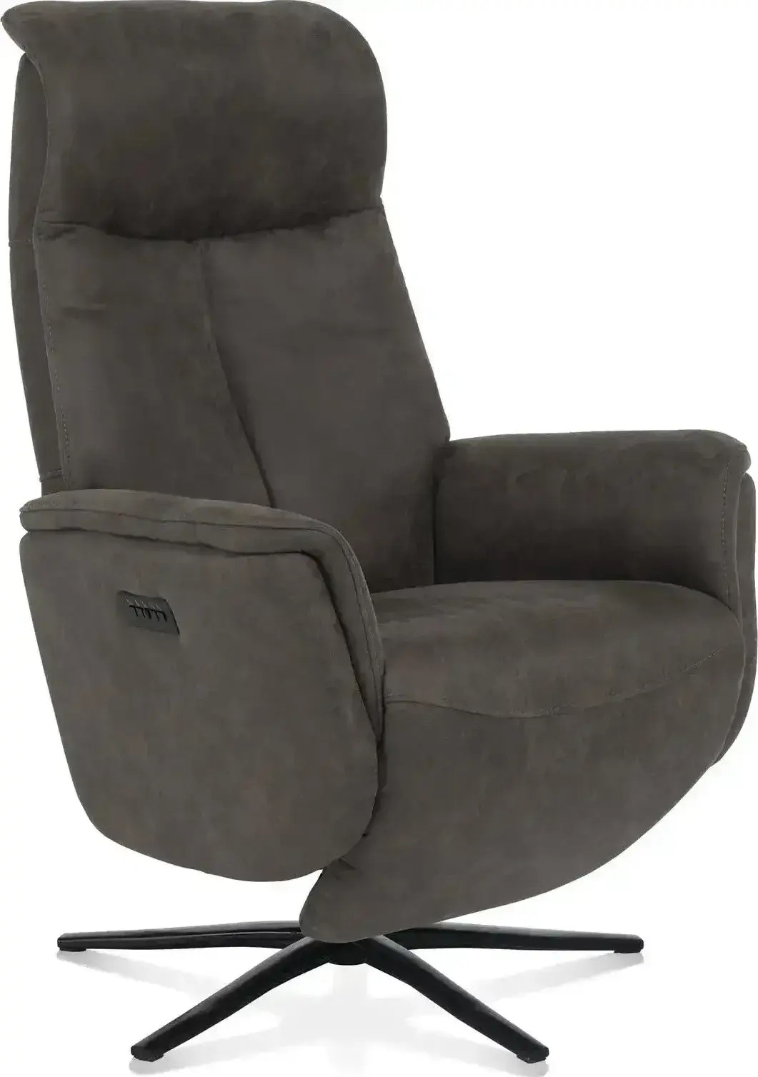 Henders & Hazel Nocarini relax-fauteuil - 2-motoren - zwarte poot - verstelbare hoofdsteun - stof Oregon lava - lava Bruin|Grijs|Antraciet Fauteuil