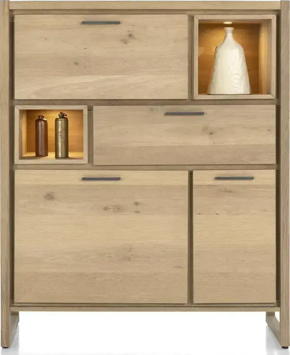 Henders & Hazel Nystead highboard 125 cm. - 2-deuren + 1-lade + 1-klep + 2-niches (+ LED) Kast