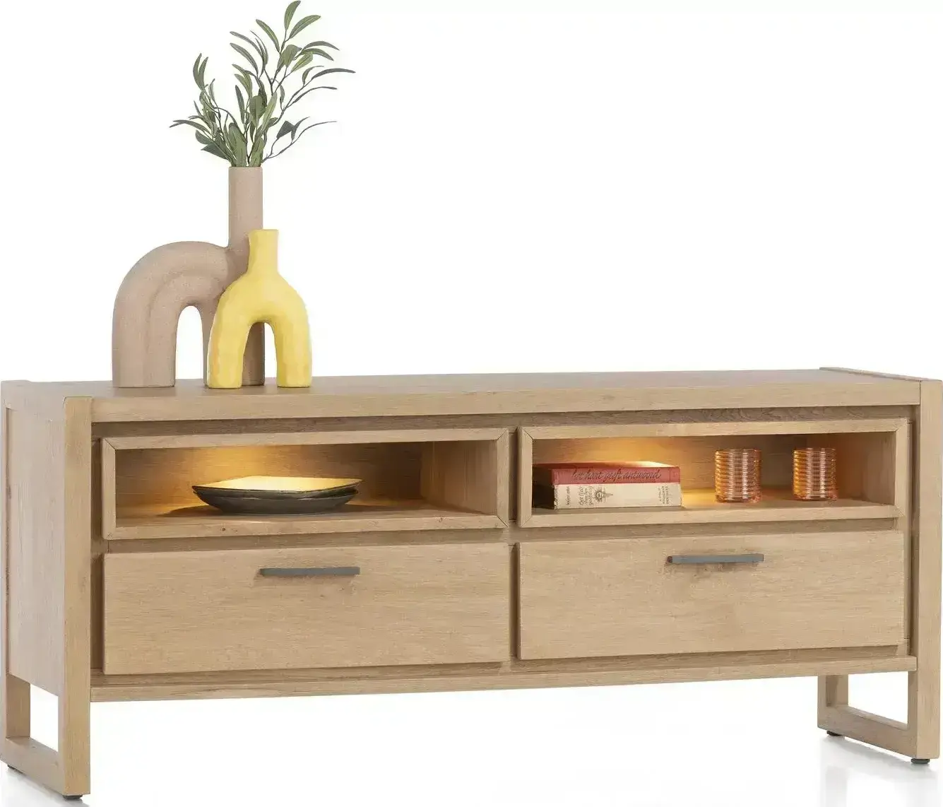 Henders & Hazel Nystead lowboard 140 cm. - 2-laden + 2-niches (+ LED) Tv-meubel|Tv-dressoir