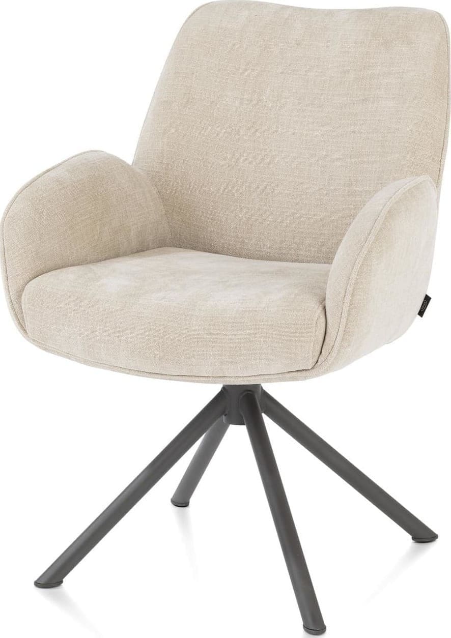 Henders & Hazel Riley armstoel 4-poots grafiet frame met relaxsysteem - draaibaar + pocket - stof Cadiz - creme Beige|Wit Armstoel