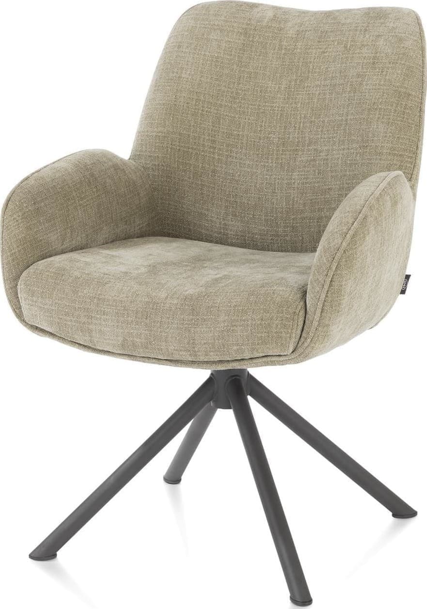 Henders & Hazel Riley armstoel 4-poots grafiet frame met relaxsysteem - draaibaar + pocket - stof Cadiz - olijf Groen Armstoel