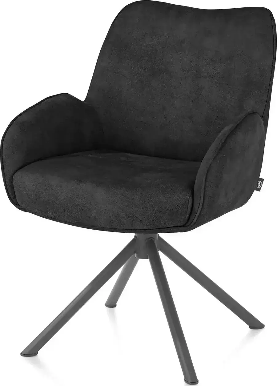 Henders & Hazel Riley armstoel 4-poots grafiet frame met relaxsysteem - draaibaar + pocket - stof Taurus - off black Antraciet|Zwart Armstoel