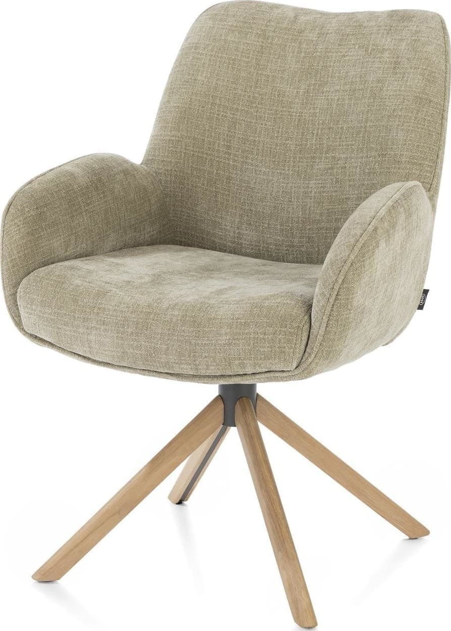 Henders & Hazel Riley armstoel 4-poots naturel eiken - draaibaar + pocket - stof Cadiz - olijf Groen Armstoel