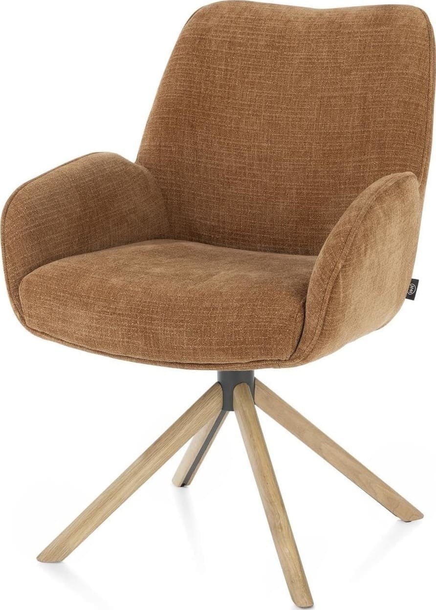 Henders & Hazel Riley armstoel 4-poots naturel eiken met relaxsysteem - draaibaar + pocket - stof Cadiz - koper Koper Armstoel