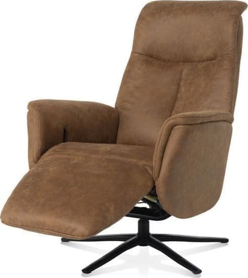 Henders & Hazel Nocarini relax-fauteuil - 2-motoren- zwarte poot - verstelbare hoofdsteun + accu - stof Oregon lava - desert Bruin|Cognac Fauteuil