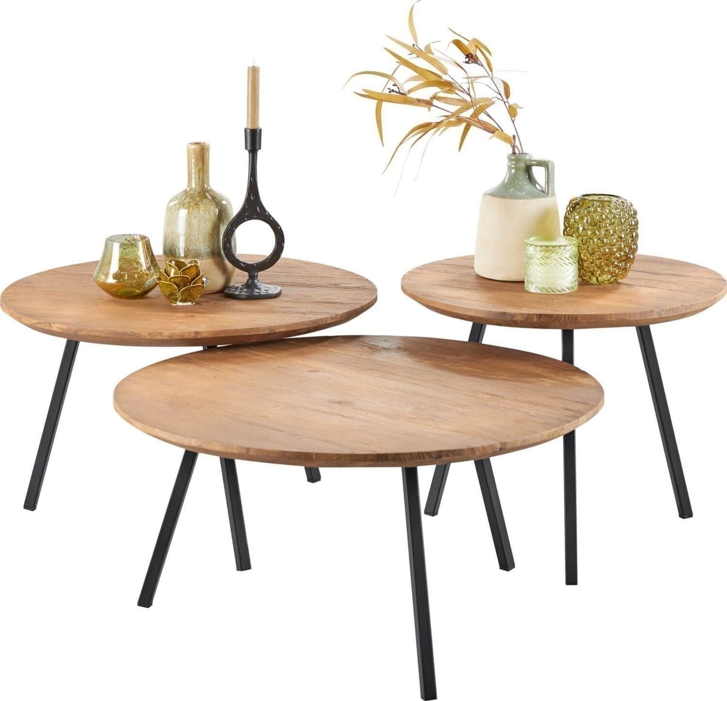 Pronto Wonen Salontafel Romaro 75 cm rond teak mix rough Bruin|Naturel Salontafel