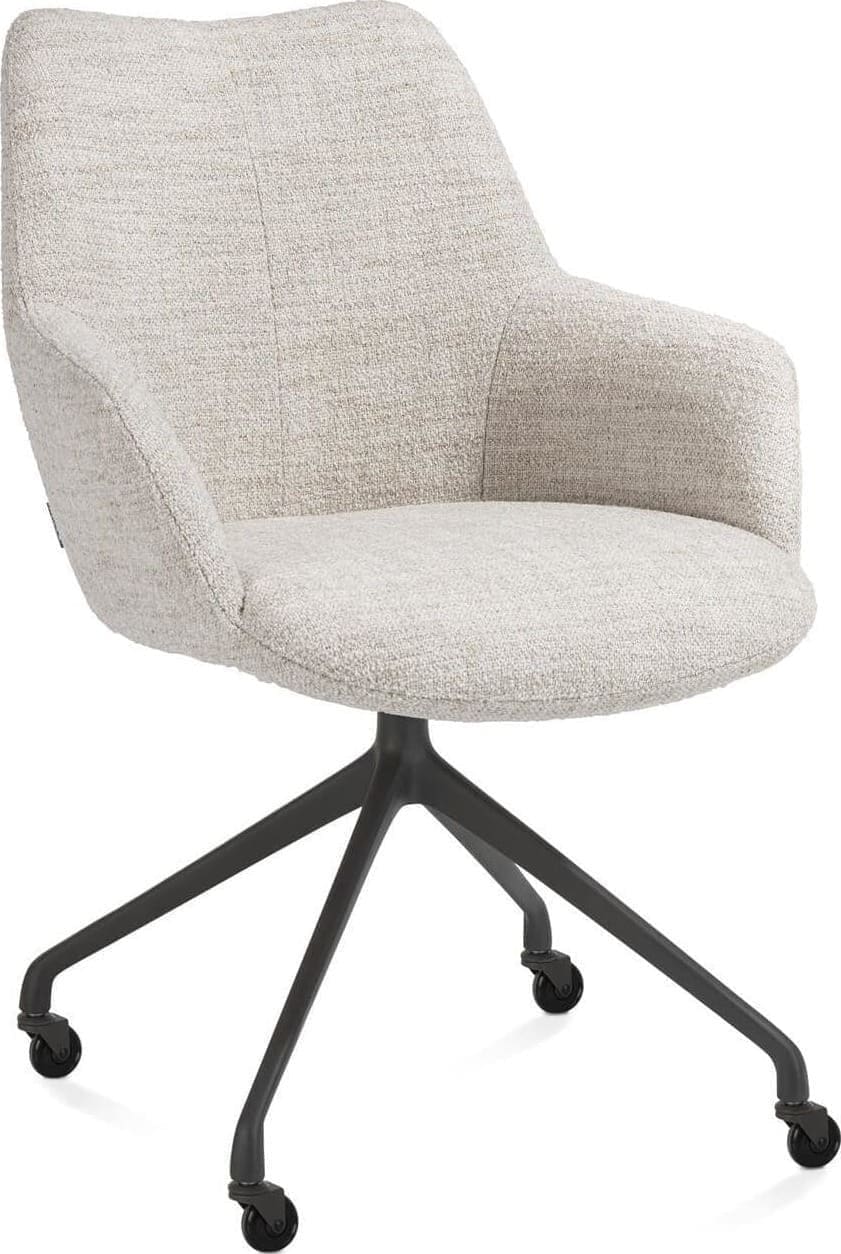 Xooon Mats armstoel aluminium frame wielen - stof Luton crème - creme Beige|Wit Armstoel