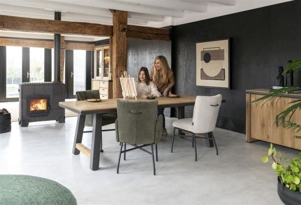 Henders & Hazel Eden eetkamerstoel - metalen frame wielen - pocket - Livigno crème met accent in Calabria crème Beige|Wit Eetkamerstoel
