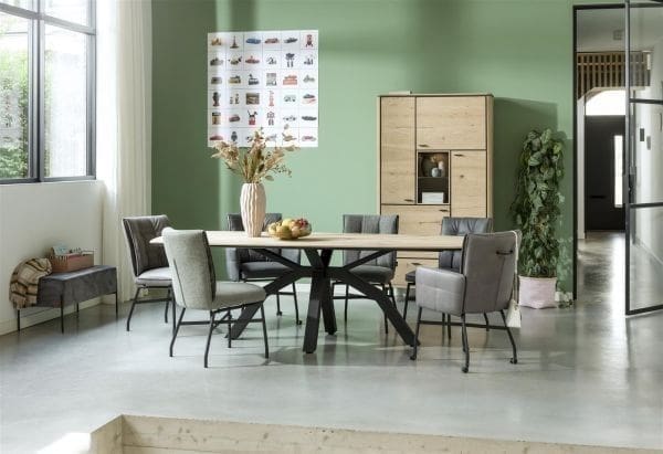 Henders & Hazel Eden eetkamerstoel - metalen frame wielen - pocket - Livigno crème met accent in Calabria crème Beige|Wit Eetkamerstoel
