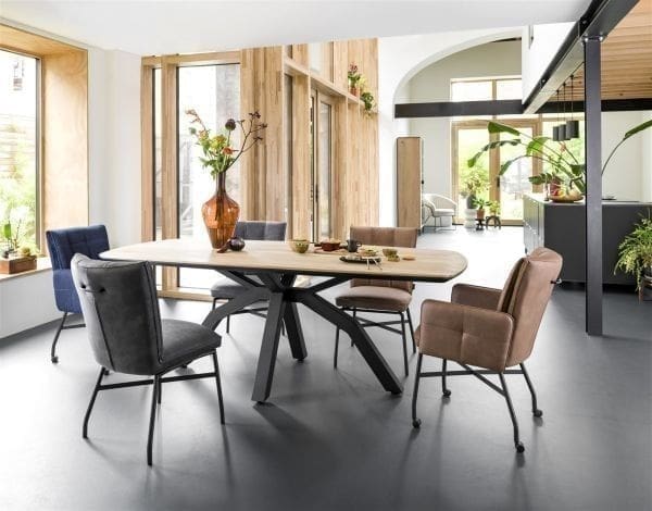 Henders & Hazel Eden eetkamerstoel - metalen frame wielen - pocket - Livigno crème met accent in Calabria crème Beige|Wit Eetkamerstoel