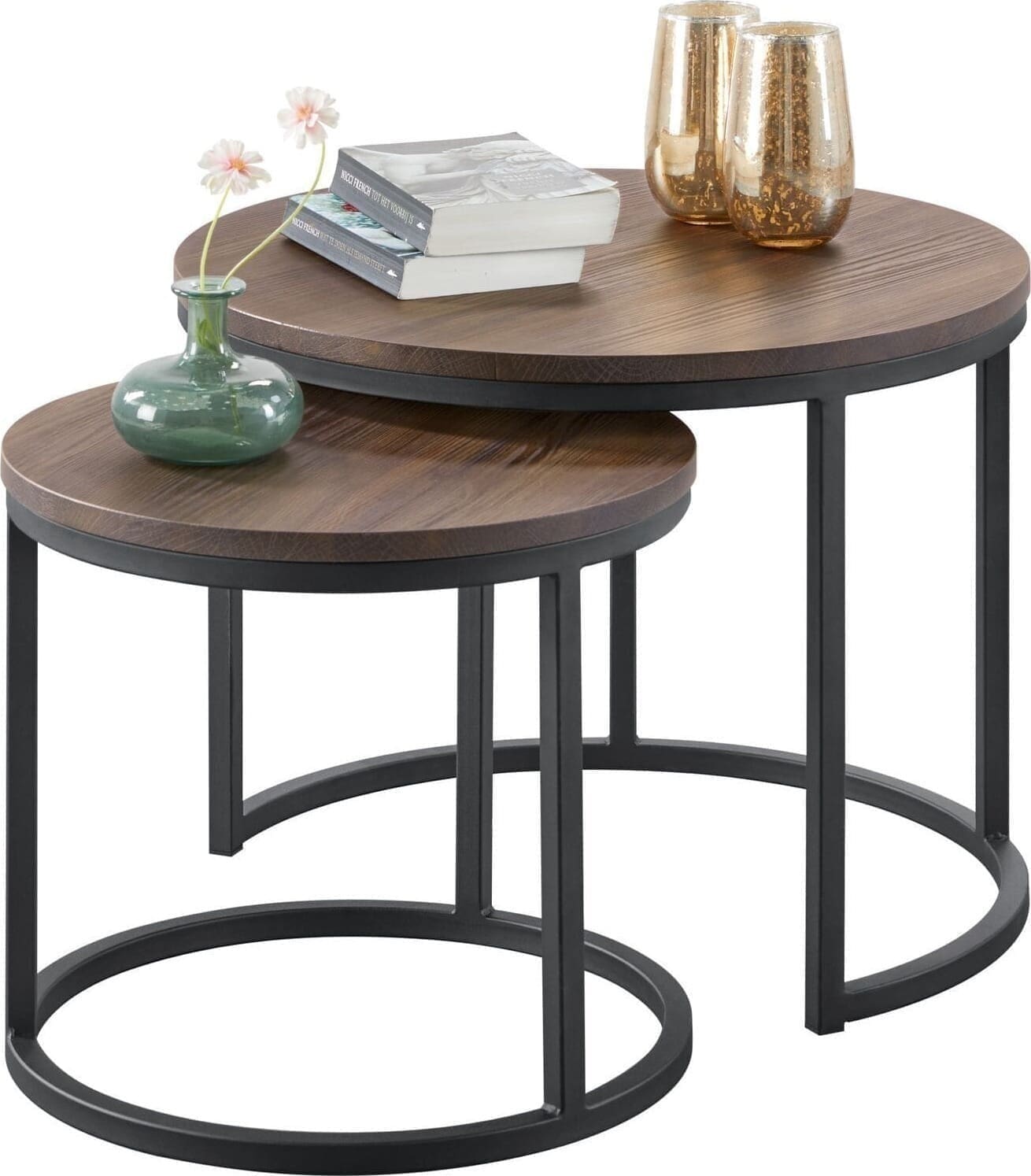 Profijt Meubel Bijzettafelset Budrio 45 en 60 cm rond Bruin Bijzettafel