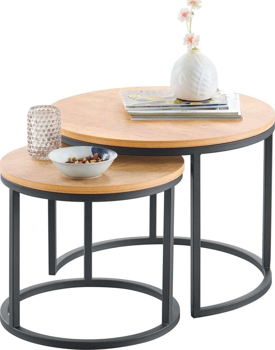 Profijt Meubel Bijzettafelset Budrio 45 en 60 cm rond Bruin|Naturel Bijzettafel
