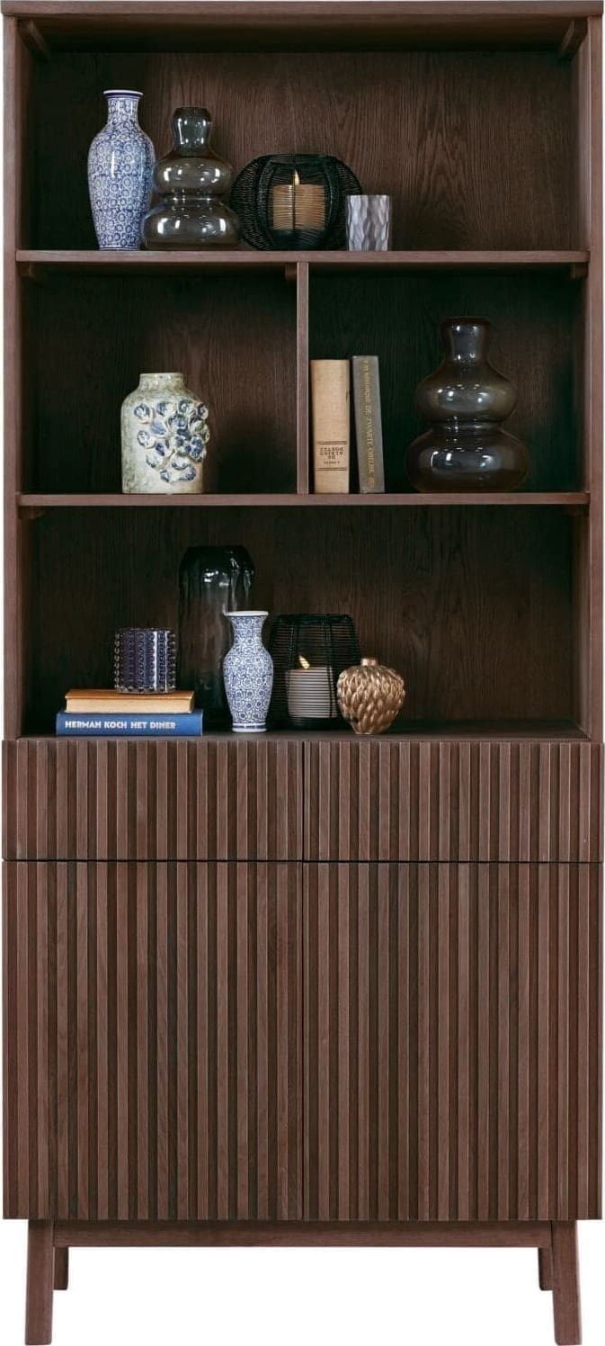 Pronto Wonen Boekenkast Arrosto eikenhout 203x90x45 cm Dark Roast Bruin Opbergkast